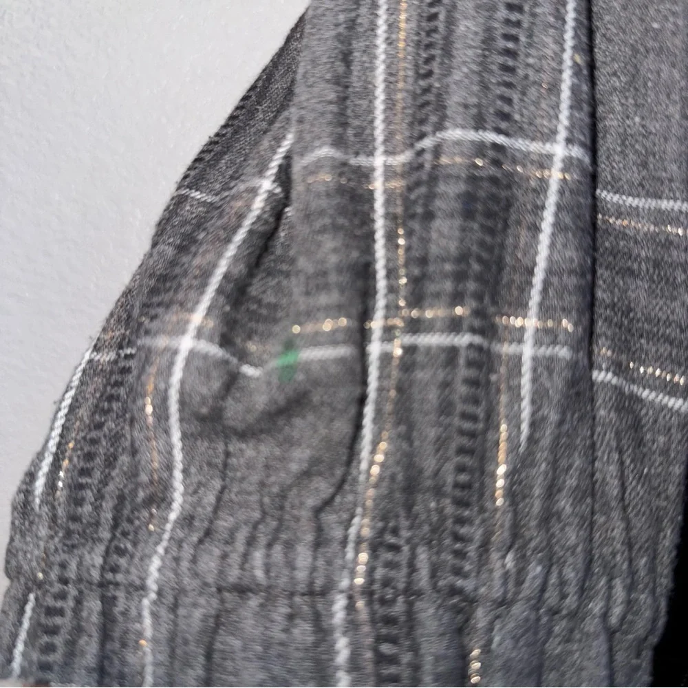 Cat & Jack Plaid Dress in Charcoal Grey with Gold Foil Accent Long Sleeve Kids M